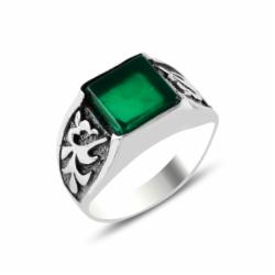 Olivie Pánský Stříbrný Prsten Zelený Achát 5699 Velikost Prstenů: 11 (Eu: 65-67)