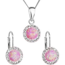 Evolution Group Třpytivá Souprava Šperků S Krystaly Preciosa 39160.1 & Light Rose S.opal (Náušnice, Řetízek, Přívěsek)