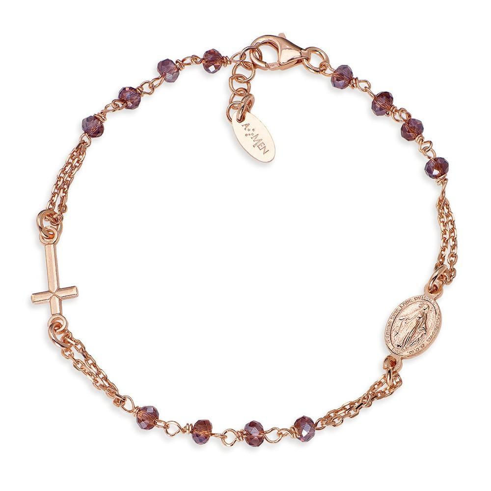 Amen Růžově Pozlacený Stříbrný Náramek S Krystaly Rosary Brorvi3 image 1