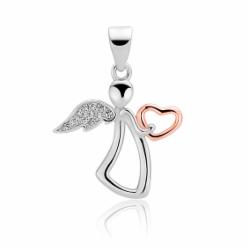 Olivie Anděl S Růžovým Srdcem - Stříbrný Přívěsek 3651