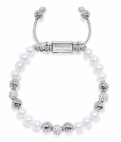 Klasický Dámský Náramek Nialaya Bílá Perla A Stříbro Velikost: S (14-15cm)
