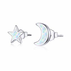 Olivie Stříbrné Opálové Náušnice Měsíc A Hvězda 5440