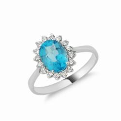 Lillian Vassago Zlatý prsten s modrým topazem a brilianty LLV11-SMR5650-02-BTZ