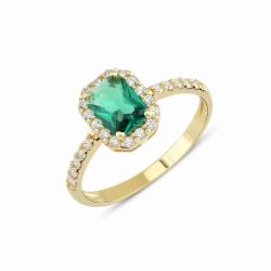 Lillian Vassago Zlatý prsten se syntetickým smaragdem LLV22-GR004YE