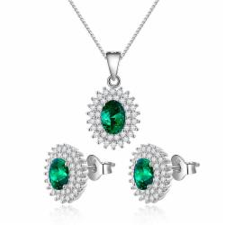Olivie Stříbrná Sada Šperků Smaragd 7016